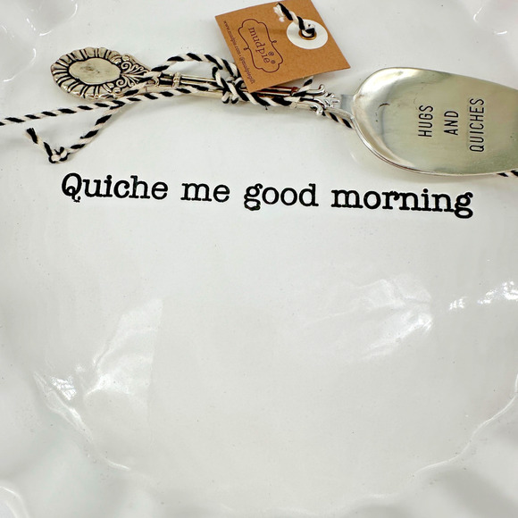 Mud Pie Quiche Set Baking Dish & Silver Server "Quiche Me Good Morning" Hugs... - Picture 2 of 8